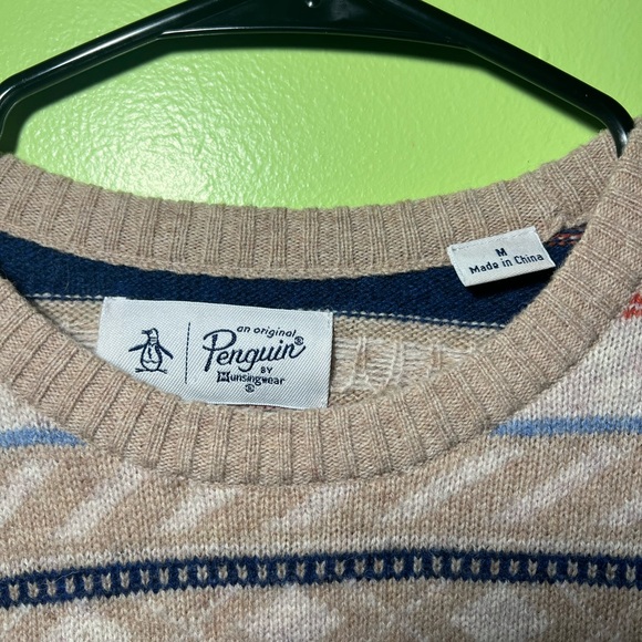 Original Penguin Beige Crewneck Sweater with Geometric Patterns - Picture 4 of 4